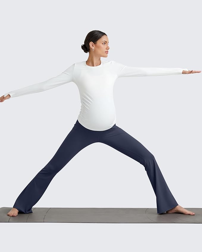 G4Free BareFeel Maternity Flare Leggings with Pockets Over The Belly Stretchy Casual Lounge Pregnancy Dress Pants for Work