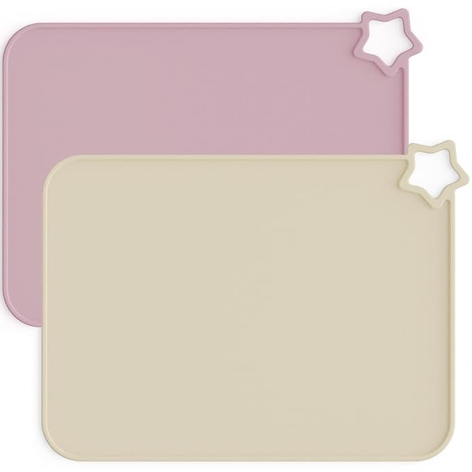 Moonkie Silicone Placemats for Baby & Kid, Stain-Proof Non-Slip Toddler Food Mats Eating Table Mat with 2 Packs(Ether/Sage