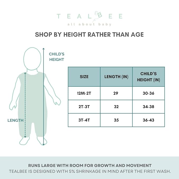 Tealbee Dreamsuit Toddler Sleep Sack with Feet – Walker Sleep Bag with Legs, Rayon made from Bamboo, All Season 1.2 TOG, 2-Way Zipper, 3T-4T - Undyed