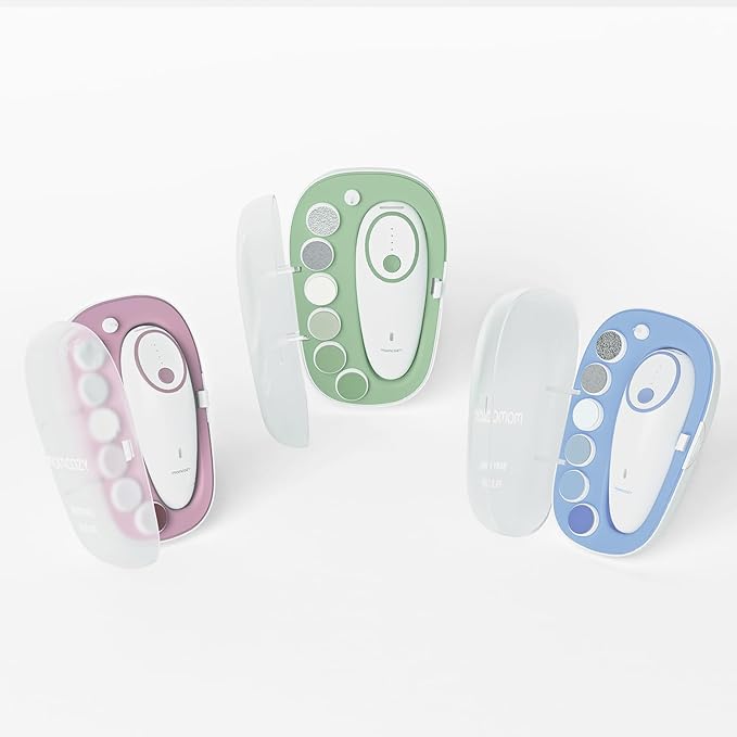 Momcozy Baby Nail File Electric, Gentle Baby Nail Trimmer Electric, Baby Nail Clipper with Night Light, 7 Grinding Head Replacement Pads, Green