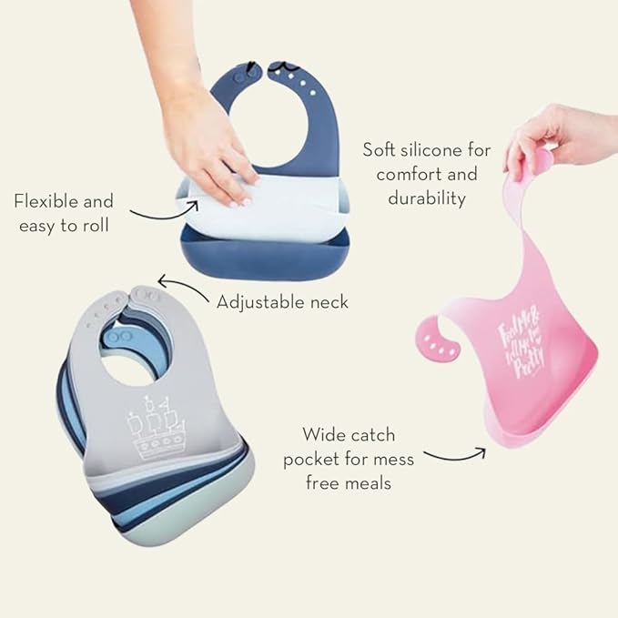 Baby Bib for Eating by Bella Tunno, Waterproof Silicone Bib with Large Food Catcher, Adjustable Fit for Babies 4-12 months & Toddlers 1-3 Years, Boys & Girls, It’s Me Hi