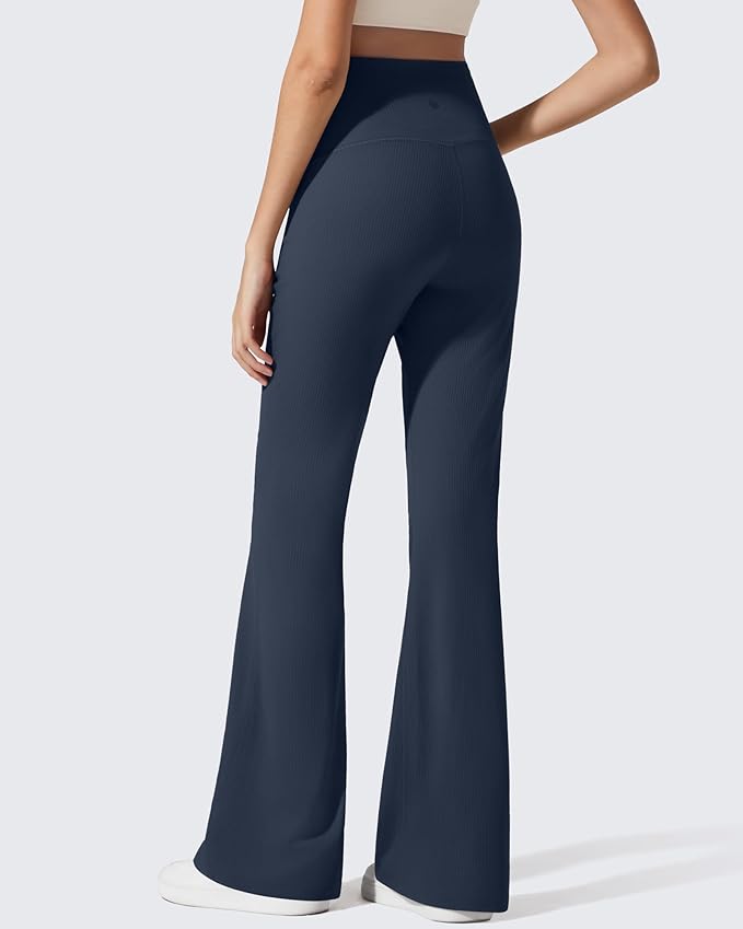 G4Free Ribbed Maternity Flare Yoga Pants with Pockets Over The Belly Pregnancy Bell Bottom Leggings