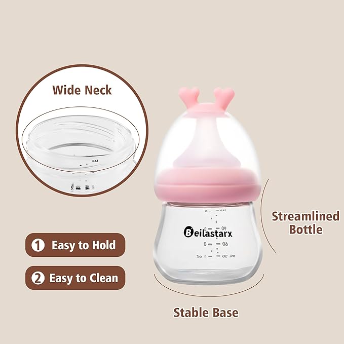 Glass Baby Bottles with Natural Response Nipple Size SS - Anti Colic Baby Bottles Wide Neck Slow Flow Baby Bottle (Multicolor, 4oz (Pack of 4))