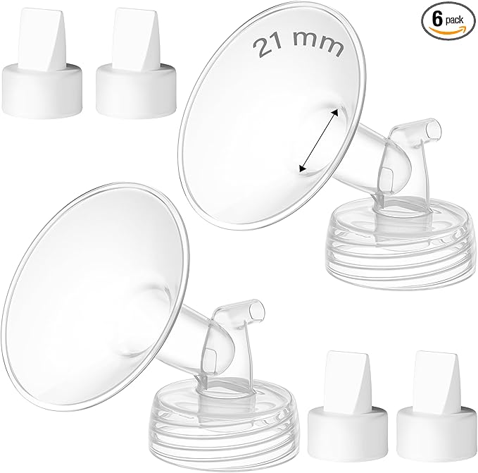 4PCS 21mm Breast Pump Flanges, Duckbill Valves Compatible with Spectra S1/S2/9Plus/Synergy Gold, Motif Luna, Wide-Mouth Bottle Fit, Breast Pump Accessories