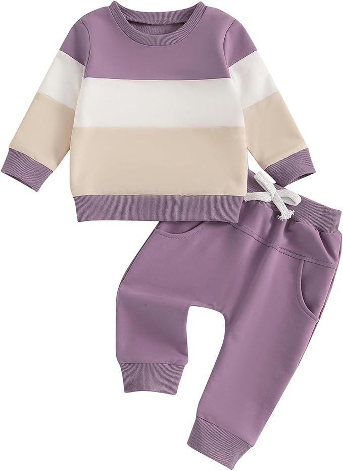 Fernvia Toddler Baby Girl Clothes 3 6 9 12 18 24 Months Fall Outfits Solid Long Sleeve Sweatshirt Tops + Pants Set