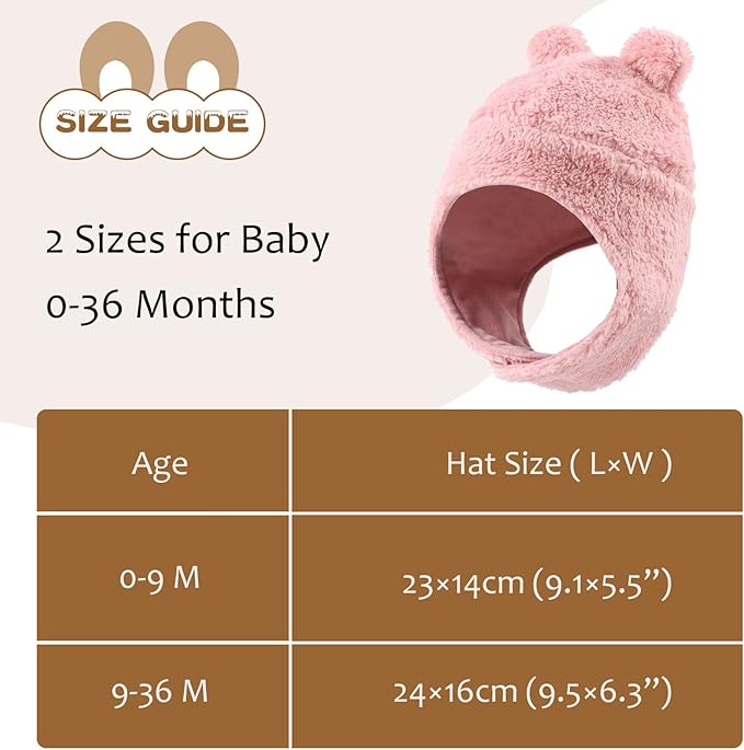 Bear Baby Winter Hat Toddler Earflap Beanie Unisex Infant Snow Cap Warm Fleece Kids Trapper Hats for Girls Boys 0-36M