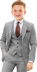 Boys Suit 4 Piece Slim Fit Kids Tuxedo Suit Formal Wedding Outfit Blazer Vest Pants Set with Tie