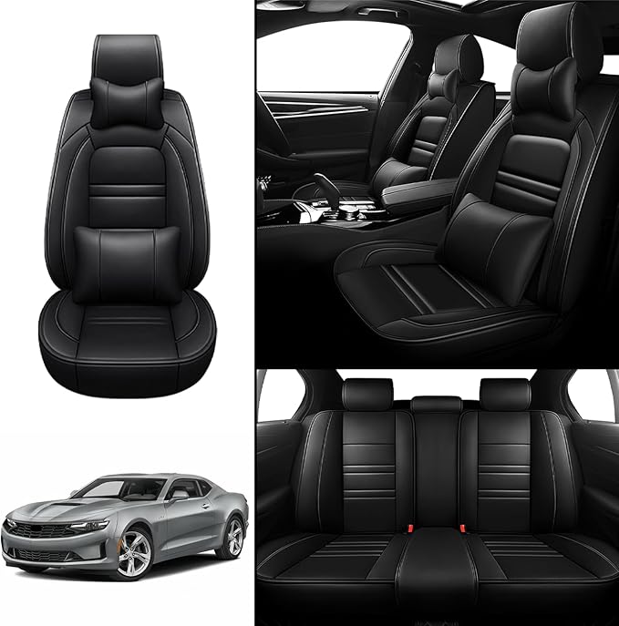 Car Seat Covers for Camaro 2000-2023 | 5-Seats Seat Covers, Waterproof Seat Protectors, Automotive Seat Covers (Full Set with Pillow,Black)