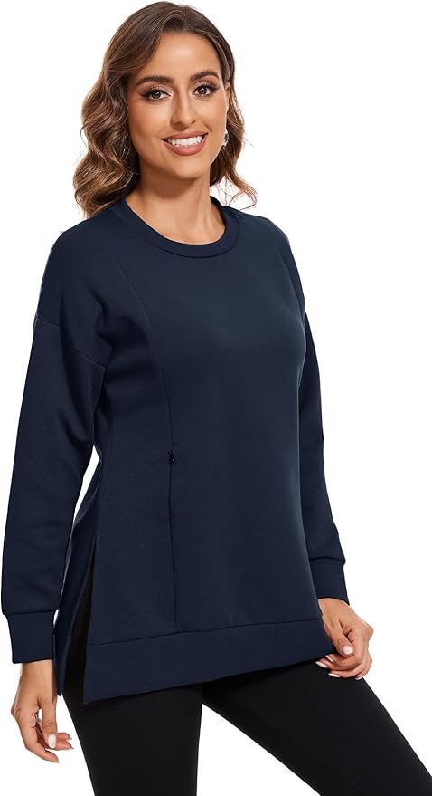 Smallshow Women's Nursing Tops Sweatshirt Long Sleeve Side Split Breastfeeding Shirt
