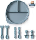 Silicone Baby Feeding Set Plates and Utensils Set for Baby Toddlers Infant Kids,forks and spoons baby plates with suction,baby spoons self feeding 6 months,baby feeding essentials (Blue)