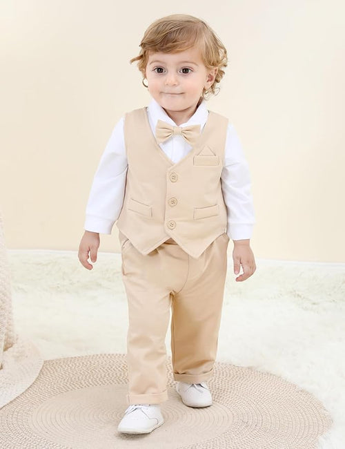 A&J DESIGN Baby Boy Suits Clothes Infant Toddler Formal Gentleman Outfits, Dress Shirt + Vest + Bow Tie + Pants Wedding Set