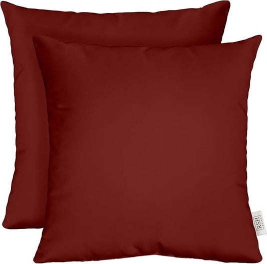 RSH DECOR: Sunbrella Square Throw Pillows Set of 2 | 17" x 17" | Water and Fade-Resistant Performance Fabric | Outdoor Pillow Covers with Down-Alternative Inserts | Canvas Burgundy