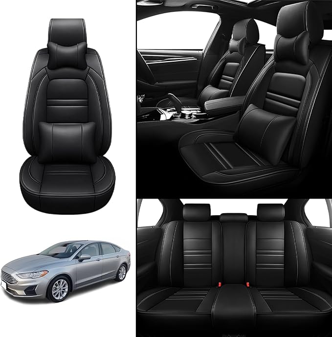 Car Seat Covers for Ford Fusion 2006-2020 | 5-Seats Seat Covers, Waterproof Seat Protectors, Automotive Seat Covers (Full Set with Pillow,Black)