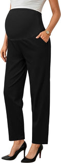 OUGES Womens Stretchy Maternity Over Belly Casual Work Straight Leg Pants Ankle Business Office Trousers with Pockets