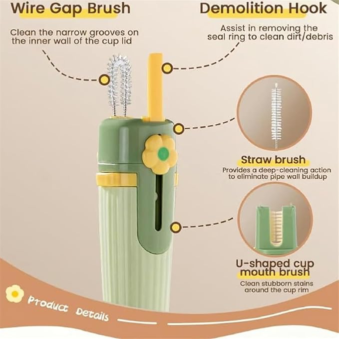 5 in 1 Bottle Cleaning Brush Set, 5‑in‑1 Multifunctional Bottle Cleaning Brush Set, Straw Cleaner Brush for Baby Bottles, Multifunctional Detachable Water Bottle Brush (2PCS Mix)