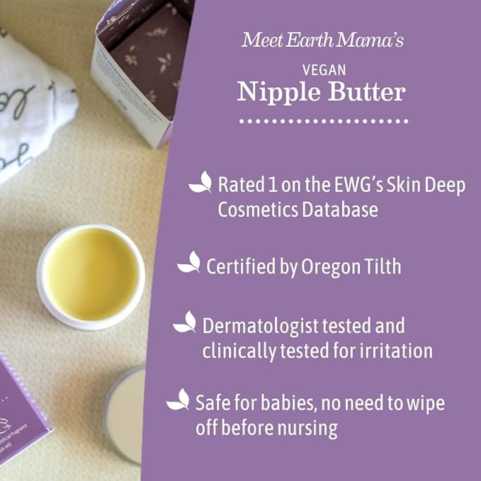 Earth Mama Vegan Nipple Butter | Cruelty-Free Breastfeeding Cream for Nursing Mamas | NO Lanolin, 2-Ounce (2-Pack)