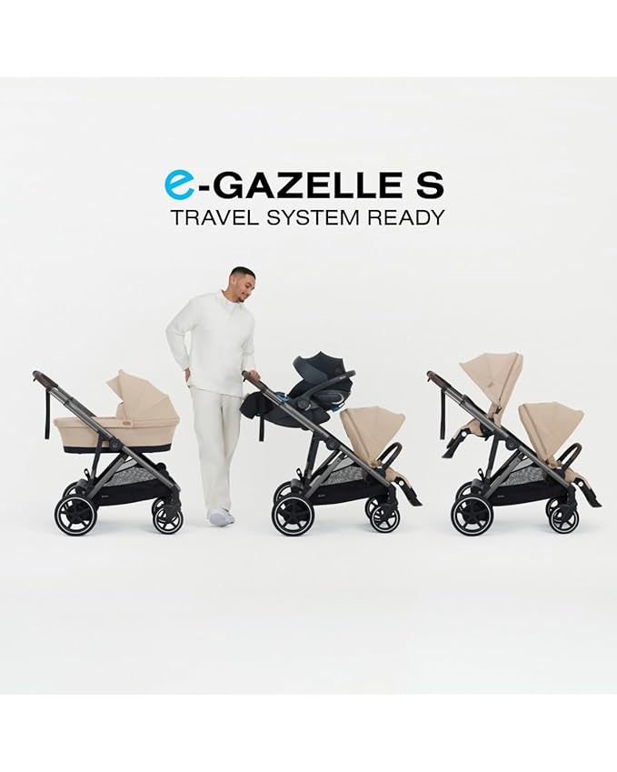 Cybex e-Gazelle S Electronic Assist Stroller – Gazelle S Single-to-Double Electric Stroller, Smart Assist, Rocking Mode, 20+ Configurations & Compact Fold, Silver Frame with Ocean Blue Seat