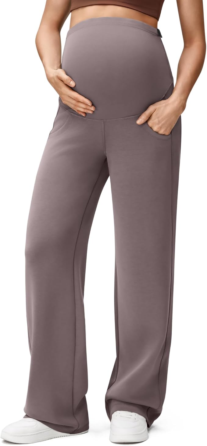 G4Free Smoofit Modal Soft Maternity Pants with Pockets Over The Belly Pregnancy Wide Leg Sweatpants