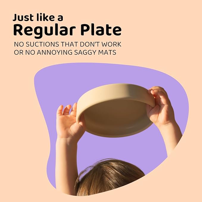 APLAINR Silicone Baby/Toddler Plate and Bowl Bundle, Oat Cream