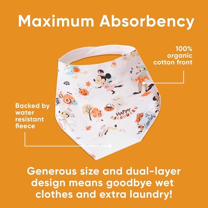 Copper Pearl Baby Bandana Drool Bibs for Drooling and Teething 4 Pack Gift Set Mickey Mouse's Boo Bash