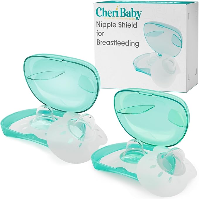 CheriBaby Nipple Shield, Contact Nipple Shield for Breastfeeding with Difficulty Sucking or Flat or Inverted Nipples, 2 Pair with Carrying Case, 100% Food Grade Silicone, BPA/BPS Free, (S-17mm)