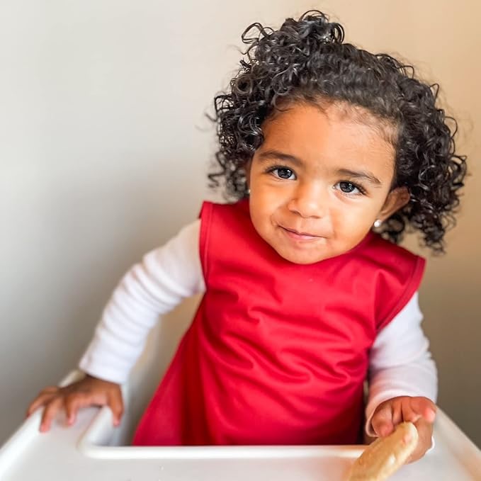 BapronBaby Minimalist Cranberry Bapron - No Neck Tie Safer Bib for Baby & Toddler - Soft Waterproof Stain Resistant - Machine Washable - Sz Preschool 3-5yrs