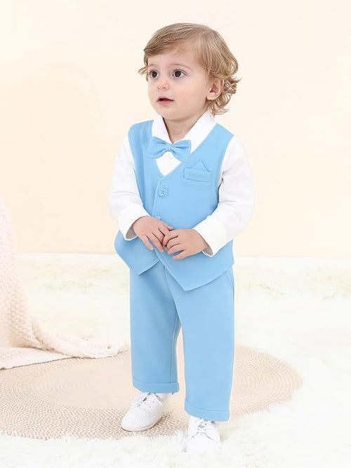 A&J DESIGN Baby Boy Suits Clothes Infant Toddler Formal Gentleman Outfits, Dress Shirt + Vest + Bow Tie + Pants Wedding Set