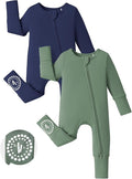PATPAT Baby Footies Boys Girls - Bamboo Viscose - Zipper & Non-Slip Soles Romper Mitten - Footed & Footless Infant Clothes