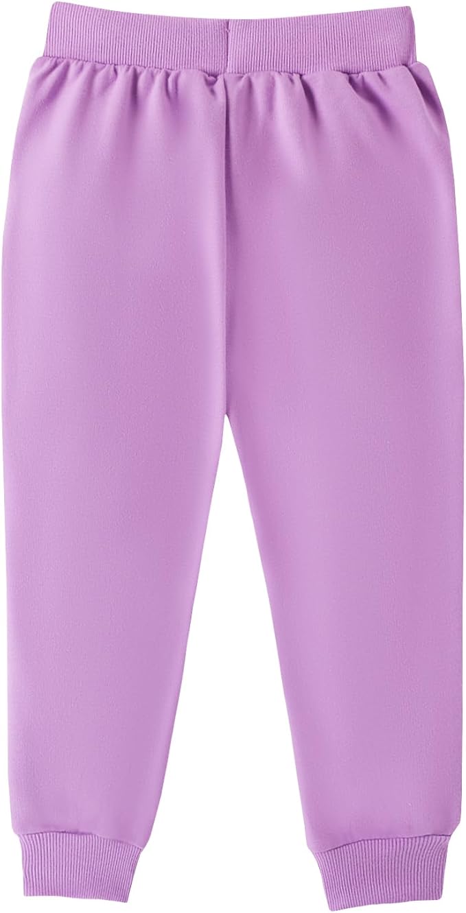 HILEELANG Girls Cotton Joggers Sweatpants Embroidery Drawstring Waist Pockets Casual Pants for Kids 12M-7Y