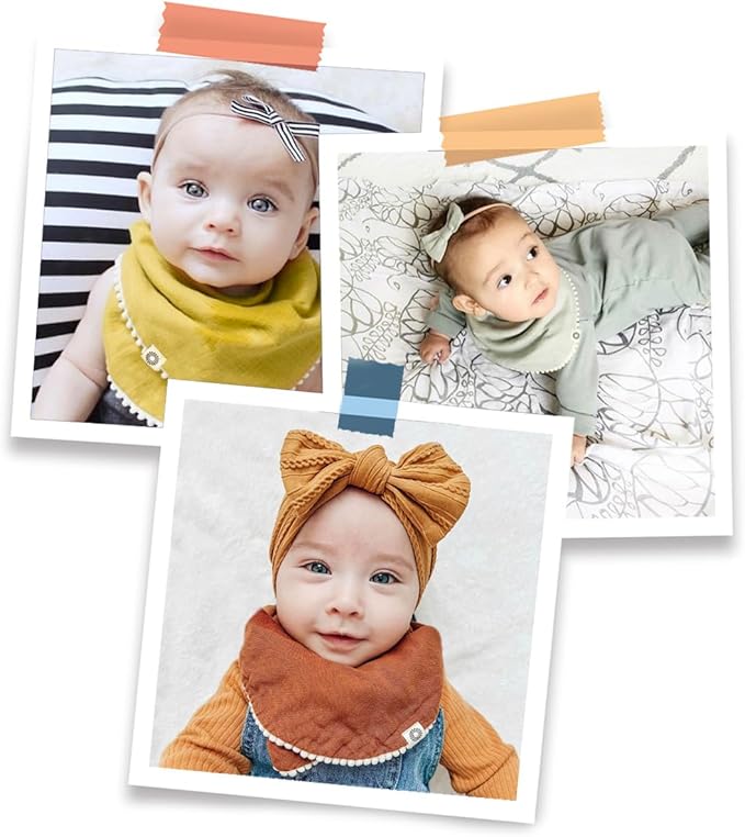 Kishu Baby Indi - Fairtrade Organic Baby Bibs for Girls or Boys - Rounded, 4-Way Reversible, 8 Layer Muslin Drool Bibs