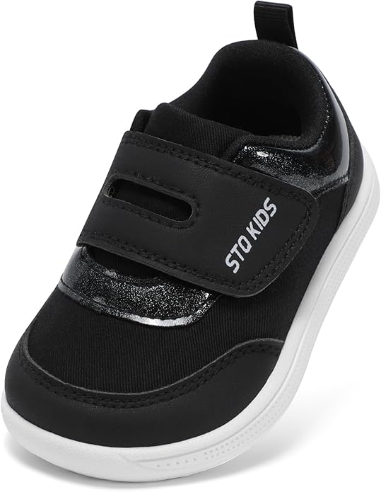 Toddler Wide Toe Box Barefoot Shoes Boys Girls Zero Drop,Baby First Walking Shoes Glitter Little Kids Sneakers Non-Slip Preschool Running Tennis Canvas Casual Preschool Outdoor Activities