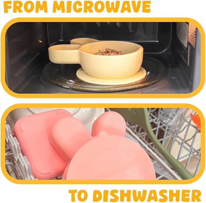 Baby Plates with Suction - Self-Feeding Tools for Baby - Made in Korea - Suction Plates Feeding Essentials - Ideal Baby Food Plates - Perfect Design for Toddlers (Yellow, Bear Claw)