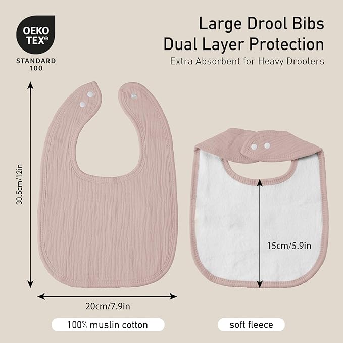 GLLQUEN BABY Muslin Drool Bibs for Boys Girls 6 Pack, Adjustable Baby Bibs for Drooling and Teething, Soft Cotton Baby Bandana Bib for Newborn Feeding Essentials (Orange)
