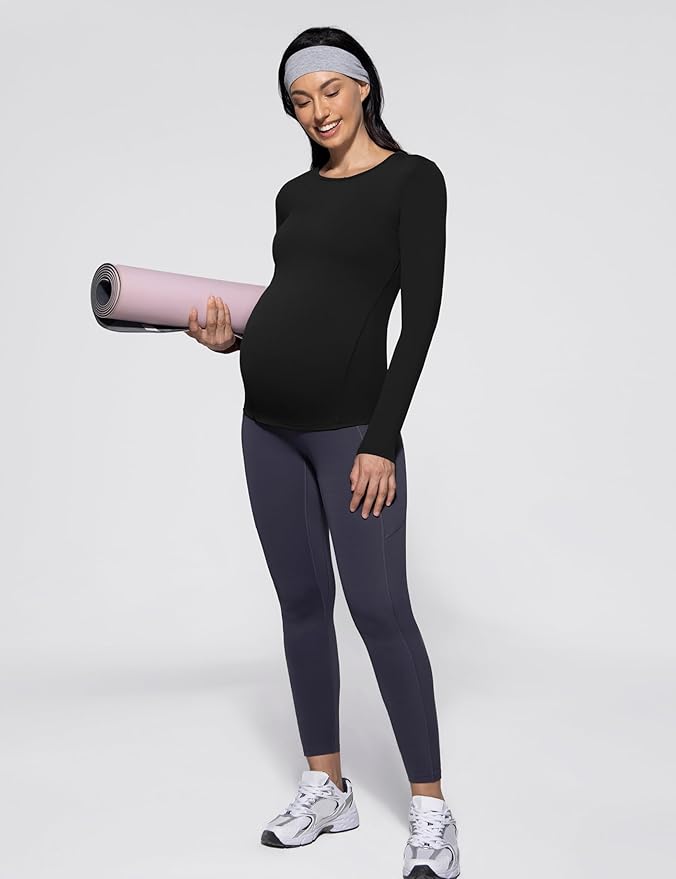 POSHDIVAH Women's Maternity Long Sleeve T Shirts Scoop Neck Pregnancy Tee Top Mama Clothes
