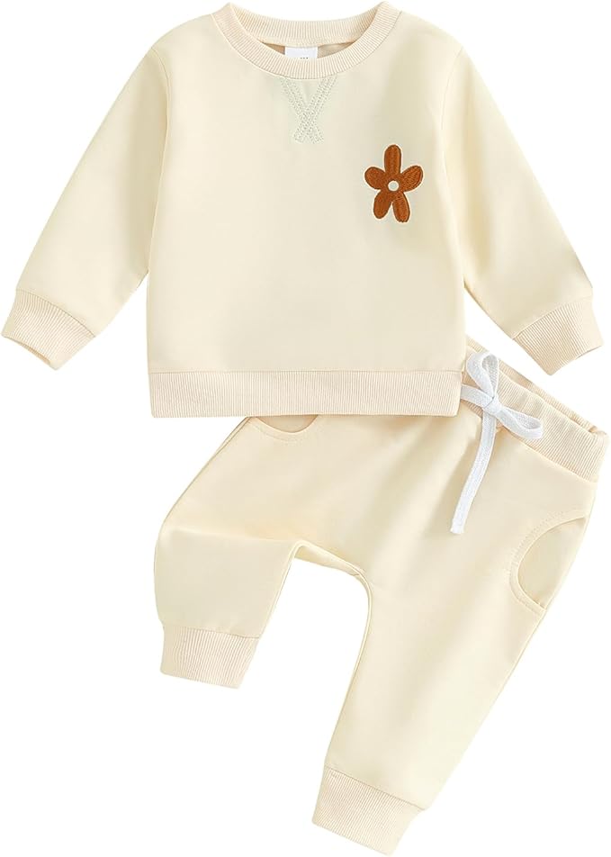 Fernvia Toddler Baby Girl Clothes 3 6 9 12 18 24 Months Fall Outfits Solid Long Sleeve Sweatshirt Tops + Pants Set
