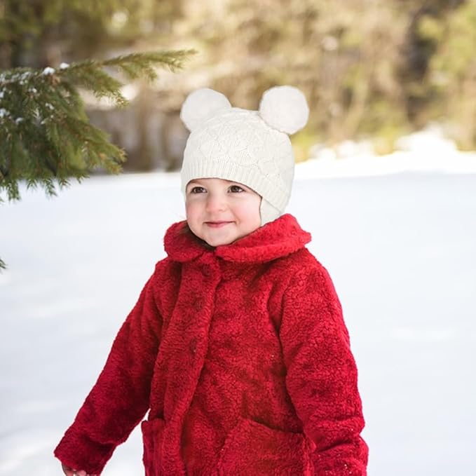 Labeol Baby Hats,Soft Warm Winter Knit Baby Beanie Hat with Earflap,Cute Pom-pom Ears Fall Winter Caps for Toddler Girls Boys