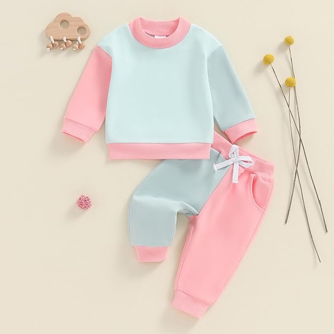 Fernvia Toddler Baby Girl Clothes 3 6 9 12 18 24 Months Fall Outfits Solid Long Sleeve Sweatshirt Tops + Pants Set