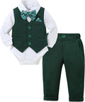 DISAUR Baby Boy Clothes Toddler Boy Outfits 4PCS Gentleman Dress Romper/Vest/Pants/Bow Tie Cotton Suit Sets