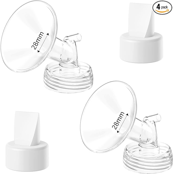 4pack Breast Pump Parts, 2pcs 28mm Flange and 2pcs Duckbill Valves for Spectra/Motif Luna/Amada MYA Breast pumps Parts, for Spectra S2 S1 9 Plus Parts, Replace to Spectra Flange Spectra Duckbill Valve