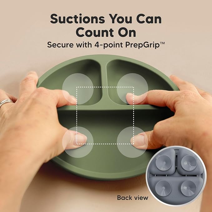 KeaBabies Suction Plates with Lids for Baby - 3-Pack 100% Silicone Toddler Plates with Suction, Divided, BPA-Free Baby Led Weaning Essentials for Kids, Dishwasher, Microwave Safe, Durable (Slate)