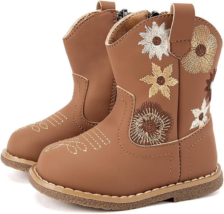 BMCiTYBM Baby Cowboy Cowgirl Boots Infant Western Shoes Boys Girls Round Toe Boots All Seasons 6-24 Months