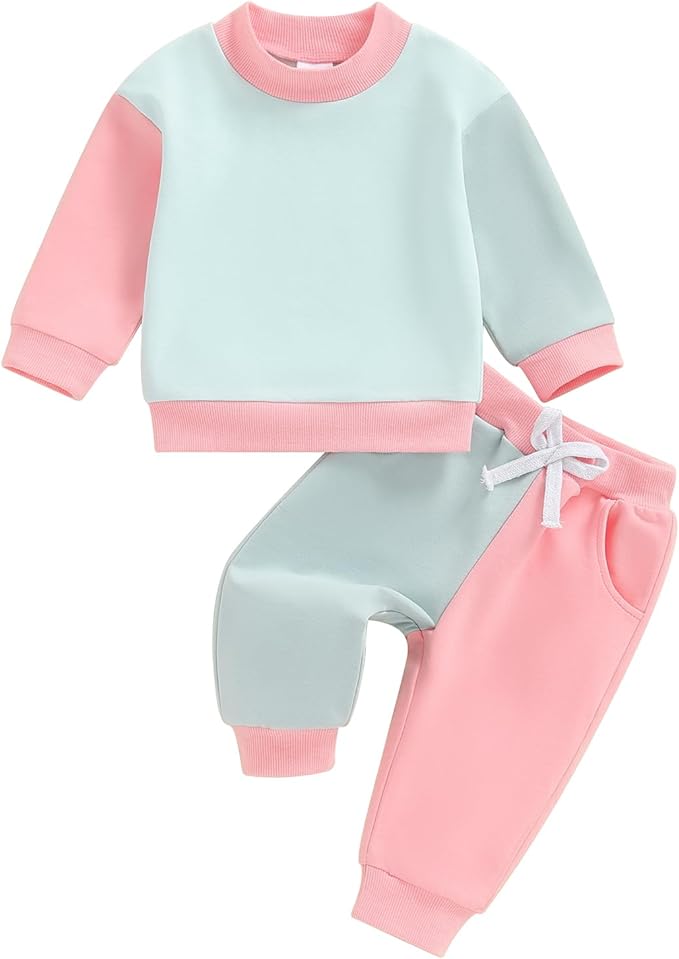 Fernvia Toddler Baby Girl Clothes 3 6 9 12 18 24 Months Fall Outfits Solid Long Sleeve Sweatshirt Tops + Pants Set