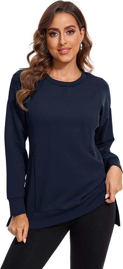 Smallshow Women's Nursing Tops Sweatshirt Long Sleeve Side Split Breastfeeding Shirt