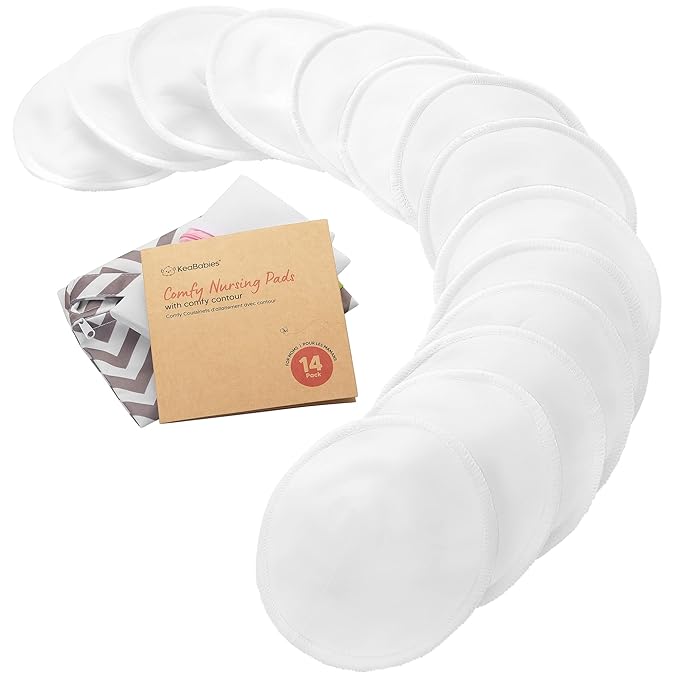 Organic Nursing Pads - 14 Washable Viscose Derived from Bamboo Breastfeeding Pads, Wash Bag, Reusable Breast Pads for Breastfeeding, Nipple Pads for Breastfeeding Essentials(Soft White, M 3.9")