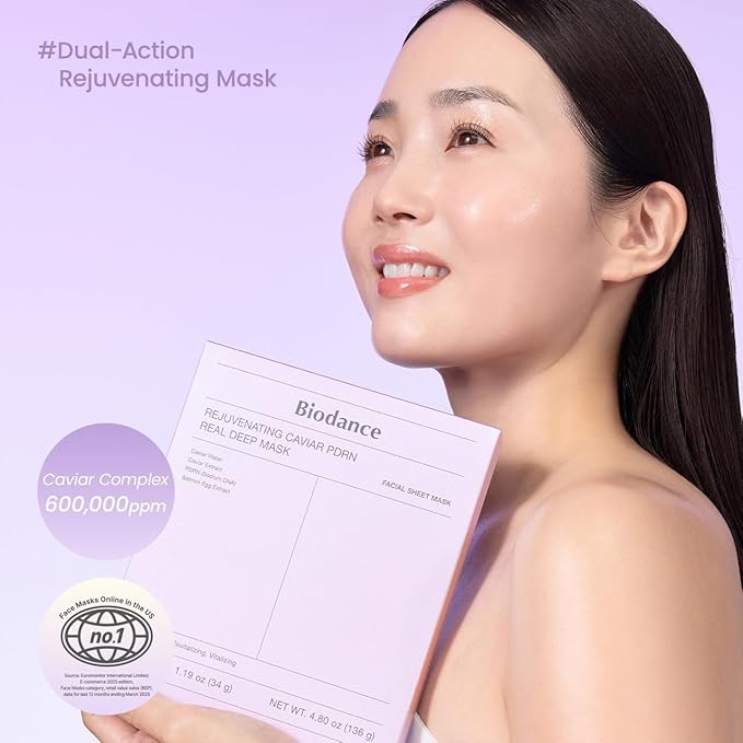 BIODANCE Rejuvenating Caviar PDRN Real Deep Mask, Overnight Hydrogel Mask, Skin Firming & Radiance Boost, Enhancing Recovery for All Skin Types, Korean Skincare, Stocking Stuffers | 1.19oz(34g) x 4ea
