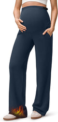 G4Free EverGoing Fleece Lined Maternity Wide Leg Pants Over The Belly Pregnancy Trousers with Pockets