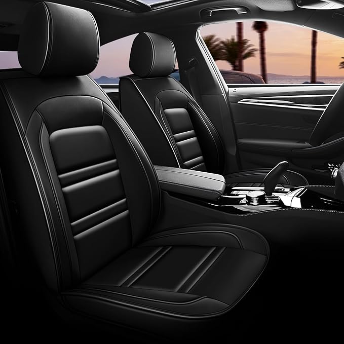 Seat Covers for Honda Ridgeline 2006-2025 | 5-Seats Leather Seat Covers, Easy to Install Automotive Seat Covers Full Set (Full Set, Black)