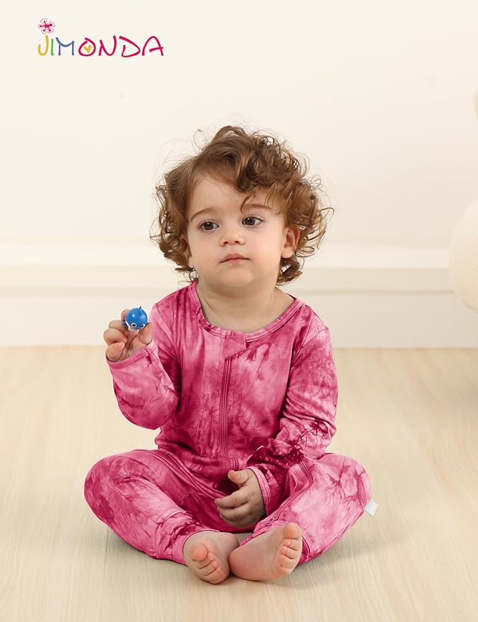 Jimonda Baby Girls Boys Footless Pajamas,Rayon From Bamboo Pjs 2 Way Zipper Long Sleeve Soft Sleeper,Infant Tie-dye Romper