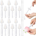22 Pcs Sponge Bottle Nipple Brushes Set Including 12 Pcs Bottle Sponge Brush Heads 6 Interchangeable Nipple Brush Handles and 4 Long Straw Brushes for Baby Bottles(White Handle)