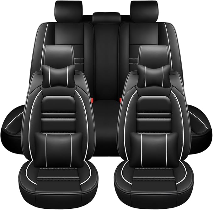 Car Seat Covers for Infiniti g35 2003-2008 | 5-Seats Seat Covers, Waterproof Seat Protectors, Automotive Seat Covers (Full Set with Pillow,Black&White Line)